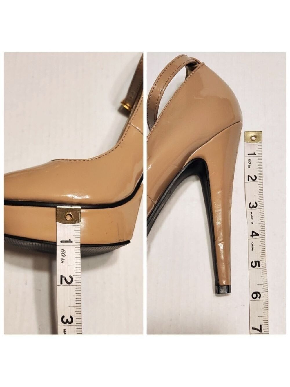 Michael Antonio Patent Leather Ankle Strap Platform Stiletto Heel Pump Beige 8 - Picture 12 of 12